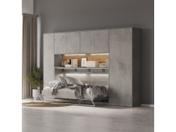 SMARTBett Wohnwand Set mit 90-Schrankbett Standard Horizontal Beton/ Beton/ Wideiche Classic