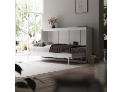 SMARTBett Schrankbett Classic 100x200cm Horizontal Weiss /Weiss Hochglanz