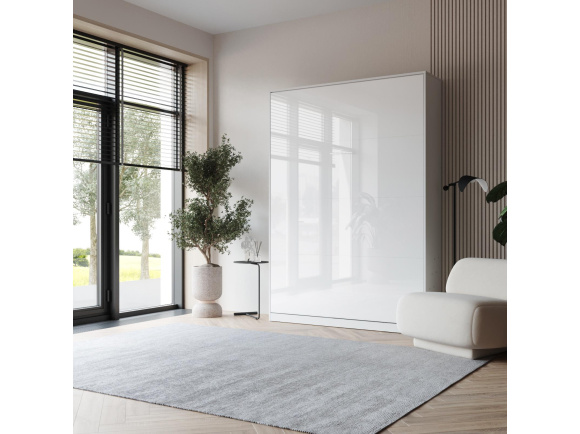 SMARTBett Schrankbett Classic 140x200 Vertikal Weiss /Weiss Hochglanz