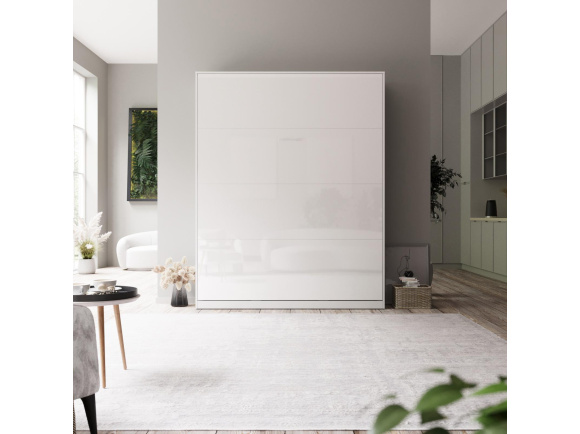 SMARTBett Schrankbett Classic 160x200cm Vertikal Weiss/Weiss Hochglanz