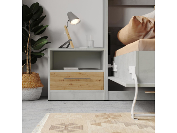 Nachttisch Standard 45 cm mit einer Schublade Beton/Wildeiche