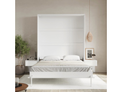 SMARTBett Schrankbett Set 160-Schrankbett Vertikal Hochkant CLASSIC mit 2 Nachtkonsolen