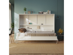SMARTBett LIVING WALL bedroom set wall bed 140x200cm transverse bed + 4 cabinets White / White high gloss