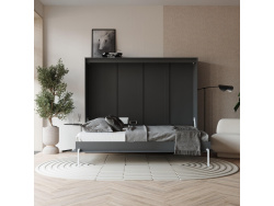 SMARTBett Murphy bed Classic WAVES 160x200 horizontal Anthracite/Anthracite ribbed