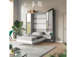 SMARTBett set wall unit 140 vertical wall bed + 2x 50 mirror cabinets Concrete/ Concrete