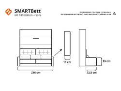 Schrankbett M1 180x200 Vertikal inkl.SOFA Anthrazit/Anthrazit