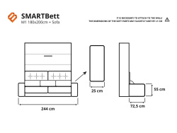 Schrankbett M1 180x200 Vertikal inkl.SOFA Anthrazit/Anthrazit