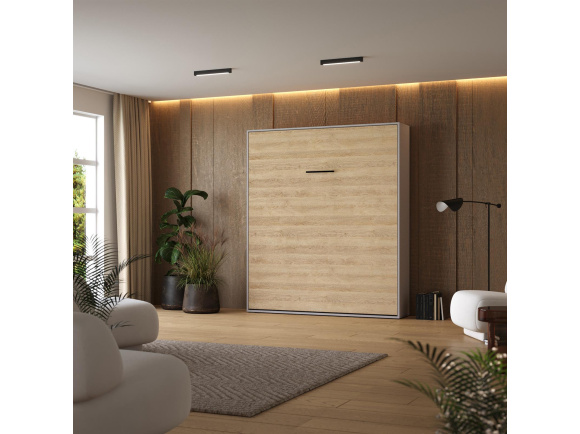 Murphy bed M1 180x200 Vertical Pearl Grey/Kaiserberg Oak incl.upholstered frame