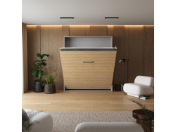 Murphy bed M1 180x200 Vertical Pearl Grey/Kaiserberg Oak incl.upholstered frame