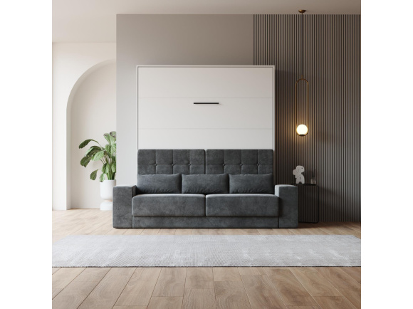 Schrankbett M1 180x200 Vertikal Weiss/Weiss inkl.SOFA Anthrazit