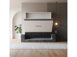 Schrankbett M1 180x200 Vertikal Weiss/Weiss inkl.SOFA Anthrazit