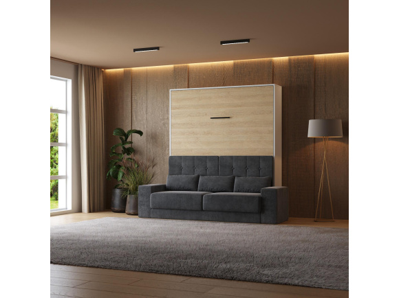 Wardrobe bed M1 180x200 vertical  White/Kaiserberg Oak incl. SOFA Anthracite