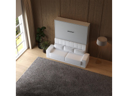 Schrankbett M1 180x200 Vertikal Perlgrau inkl. SOFA Weiss