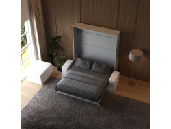 Schrankbett M1 180x200 Vertikal Perlgrau inkl. SOFA Weiss
