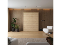 Murphy bed M1 160x200 Vertical White/Kaiserberg Oak with upholstered frame 160x200cm