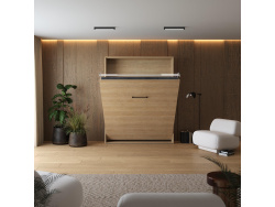 Murphy bed M1 160x200 Vertical White/Kaiserberg Oak with upholstered frame 160x200cm