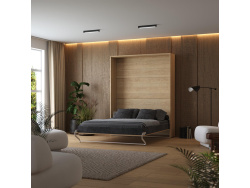 Murphy bed M1 160x200 Vertical White/Kaiserberg Oak with upholstered frame 160x200cm