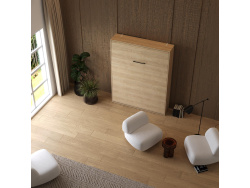 Murphy bed M1 160x200 Vertical White/Kaiserberg Oak with upholstered frame 160x200cm