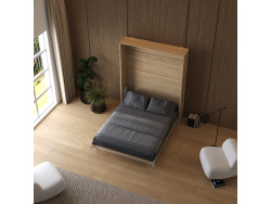 Murphy bed M1 160x200 Vertical White/Kaiserberg Oak with upholstered frame 160x200cm