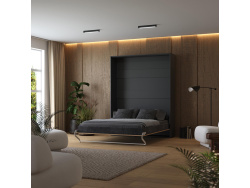 Murphy bed M1 160x200 Vertical Anthracite/Kaiserberg Oak with upholstered frame 160x200cm