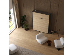 Murphy bed M1 160x200 Vertical Anthracite/Kaiserberg Oak with upholstered frame 160x200cm