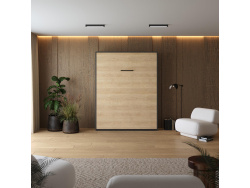 Murphy bed M1 160x200 Vertical Anthracite/Kaiserberg Oak with upholstered frame 160x200cm