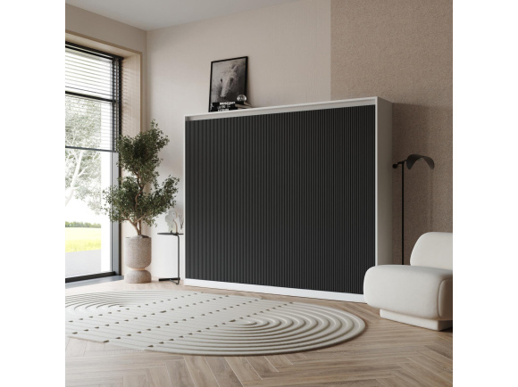 SMARTBett Schrankbett Classic waves 140x200 Horizontal Weiss/Front Anthrazit geriffelt