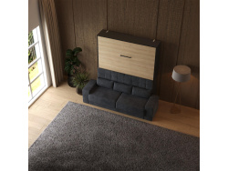Smartbett Murphy bed with sofa M1 160x200 Vertical Anthracite/Kaiser oak