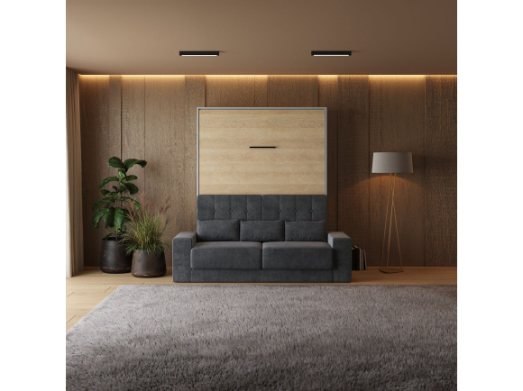 Smartbett Schrankbett mit SOFA M1 160x200 Vertikal Grau/Kaiser Eiche