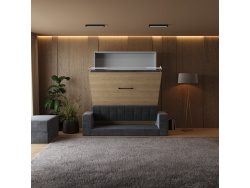 Smartbett Schrankbett mit SOFA M1 160x200 Vertikal Grau/Kaiser Eiche