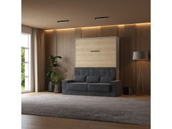 Smartbett Schrankbett mit SOFA M1 160x200 Vertikal Grau/Kaiser Eiche