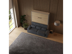 Smartbett Schrankbett mit SOFA M1 160x200 Vertikal Grau/Kaiser Eiche