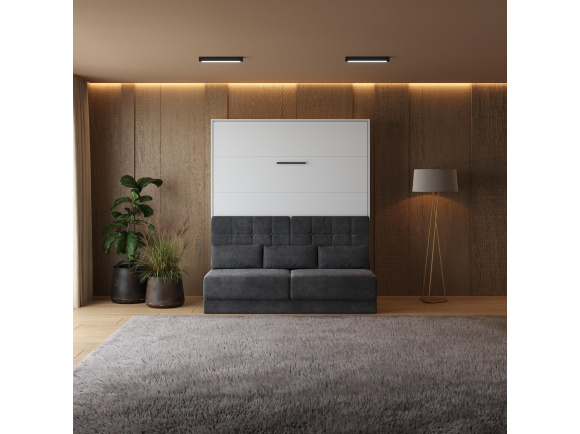 Cama abatible con SOFÁ M1 160x200 Vertical Blanco/Blanco Alto Brillo