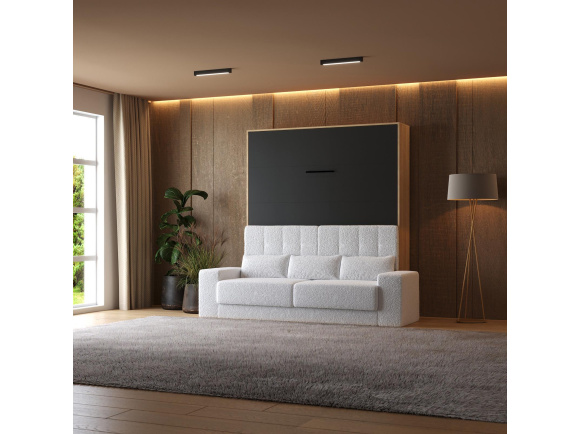 Smartbett Murphy bed with Sofa White M1 160x200 Vertical Kaiser oak/Anthracite