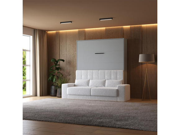 Smartbett Schrankbett mit SOFA Weiss M1 160x200 Vertikal Grau
