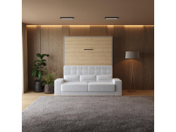 Smartbett Murphy bed with Sofa White M1 160x200 Vertical  Grey/Kaiser Oak