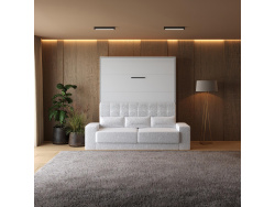 Smartbett Schrankbett mit Sofa Weiss M1 160x200 Vertikal Weiss/Weis Hochglanz