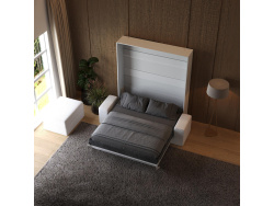 Smartbett Schrankbett mit Sofa Weiss M1 160x200 Vertikal Weiss/Weis Hochglanz