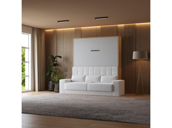 Murphy bed with sofa M1 180x200 Vertical Kaiserberg oak/Pearl gray SOFA White