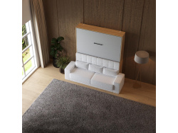 Murphy bed with sofa M1 180x200 Vertical Kaiserberg oak/Pearl gray SOFA White