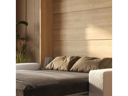 Murphy bed with sofa M1 180x200 Vertical Kaiserberg oak/Pearl gray SOFA White
