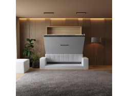 Murphy bed with sofa M1 180x200 Vertical Kaiserberg oak/Pearl gray SOFA White