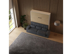 Schrankbett M1 180x200 Vertikal Weiss/Kaiserberg Eiche inkl.SOFA Anthrazit mit Armlehnen 11cm Breite