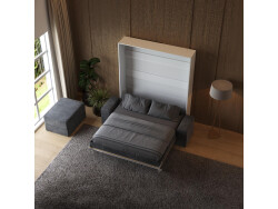 Schrankbett M1 180x200 Vertikal Weiss/Kaiserberg Eiche inkl.SOFA Anthrazit mit Armlehnen 11cm Breite