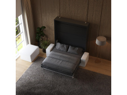 Schrankbett M1 180x200 Vertikal Anthrazit/Anthrazit inkl.SOFA Weiss mit Armlehnen 11cm Breite