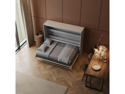 Schrankbett SMARTBett  140x200 Horizontal (M2 55cm Tiefe) Perlgrau/Kaiser Eiche