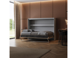 Schrankbett SMARTBett  140x200 Horizontal (M2 55cm Tiefe) Perlgrau/Kaiser Eiche
