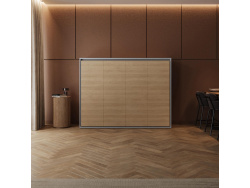 Schrankbett SMARTBett  140x200 Horizontal (M2 55cm Tiefe) Perlgrau/Kaiser Eiche