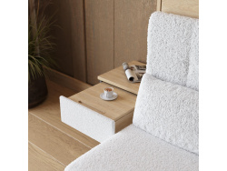 SMARTBett schwebende Nachtkonsole ( 40cm Tiefe) Kaiserberg Eiche/Weiss Stoff