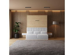 SMARTBett schwebende Nachtkonsole ( 40cm Tiefe) Kaiserberg Eiche/Weiss Stoff